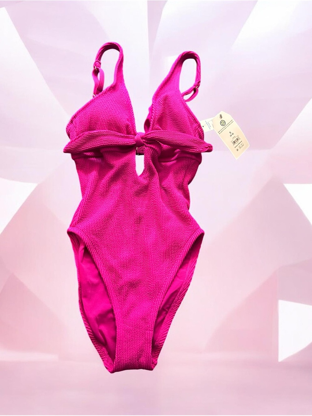 Fuchsia One-Piece Swimsuit with Tie Front - Unbranded